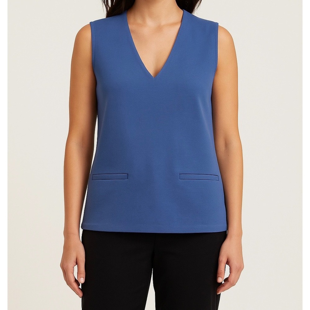 A New Day Women's Sleeveless V-Neck Top‎ Blouse Career Casual Blue